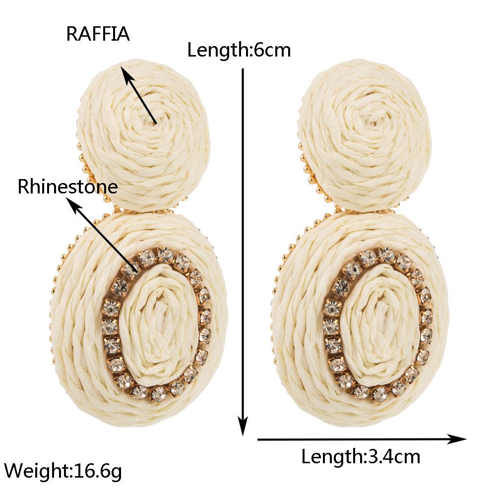 Bohemian Handcrafted Geometric Raffia Earrings with Colorful Inlaid Diamonds