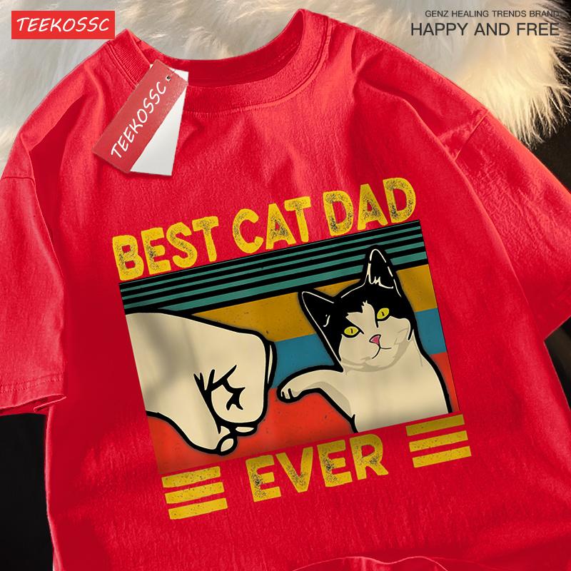 Best Cat Dad Ever Punch Male Female Tops Oversized Cotton Tee Clothes Summer Street T Shirts Fashion Breathable Tshirt Couple