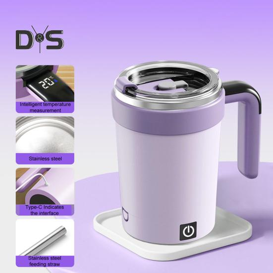 Automatischer Rührbecher 380ml Elektrischer Magnetrührer Edelstahl Kaffeetasse LED-Anzeige Isolierter Reisebecher Milchshake-Maker