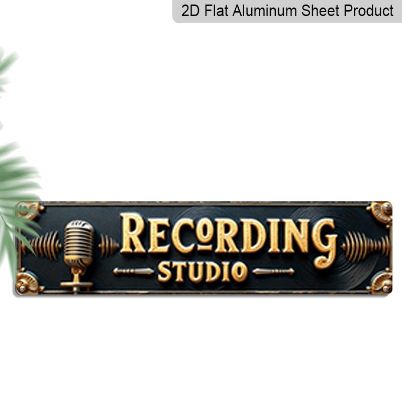 

2D Flat 15.7×3.94inch Vintage Recording Studio Sign | Luxurious Lettering and Microphone Aluminum Decorative Sign, Wall Decor, Suitable for Home 40cm x 10cm