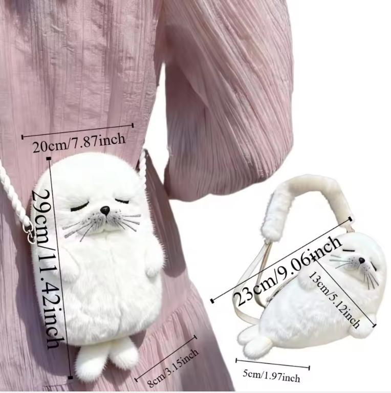 Phone Bag Cute Seal Shoulder Pouch Adorable Soft Cartoon Seal Handbag Lightweight Adjustable Straps Crossbody Bag Daily
