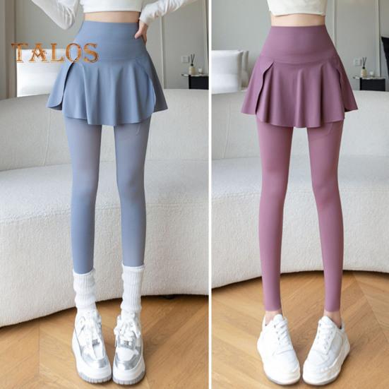 Damen Yogahose mit Fake-Tow-Piece-Rock, Patchwork, Skinny-Kompression, hohe Taille, Telefontasche, Po-Lift, Anti-Exposure, nahtlos, Sport, Fitnessstudio, Joggen