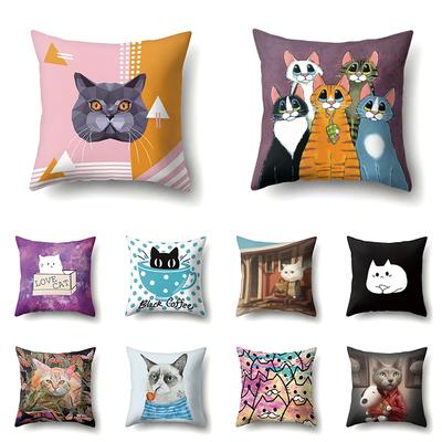 Polyester Throw Pillow Cover Home Decoration Throw Pillow Car Throw Pillow Lovely Animal Cat Print Cushion Cover