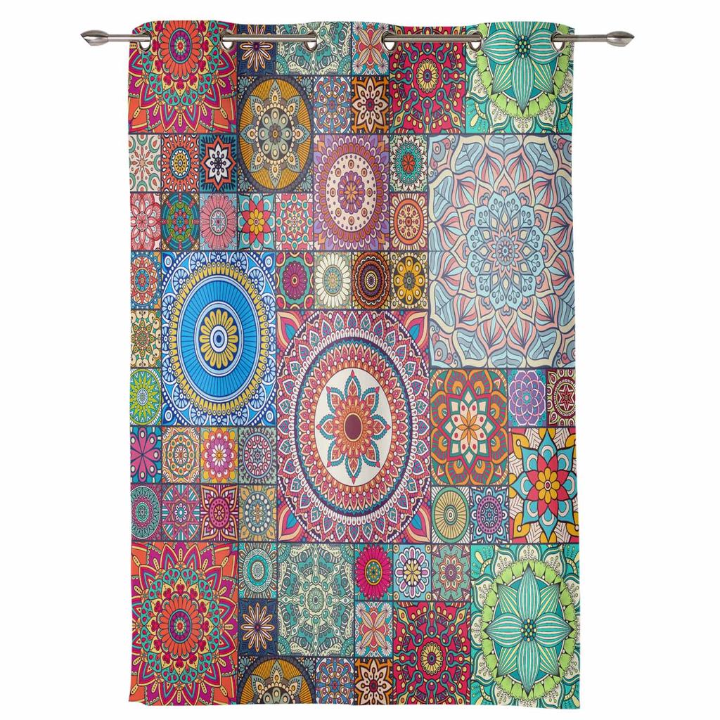 Ethnic Style Abstract Flower Curtains Bedroom Living Room Drapes Kitchen Children Window Curtain Home Decor Bohemian Polyester Washable Great Ready
