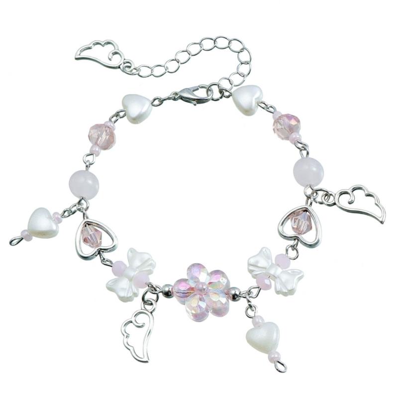 Handmade Angel Wing Bracelet Cute Bowknot Beaded Wristband Adjustable Chain Aesthetic Jewelry Gift for Women and Girls