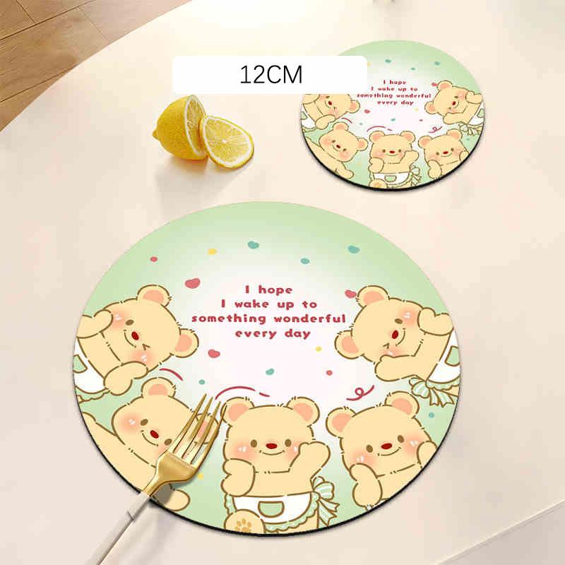 Cute Bear Rubber Coaster Round Heat Insulation Anti Slip Cup Mats Absorbent Reusable Pad Kitchen Items Accessories Decoration