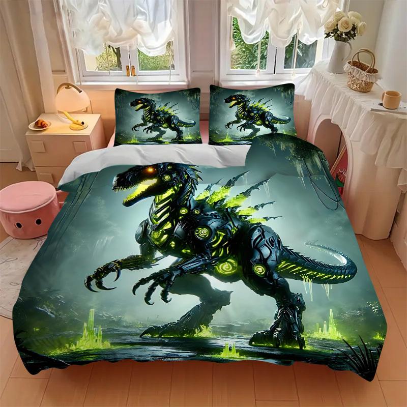 3pcs Bedding Set DinoBot Cyberdinosaur Includes 1 Comforter + 2 Pillowcases, Without Pillow Inserts, Soft Comfortable, Lightweight Breathabl