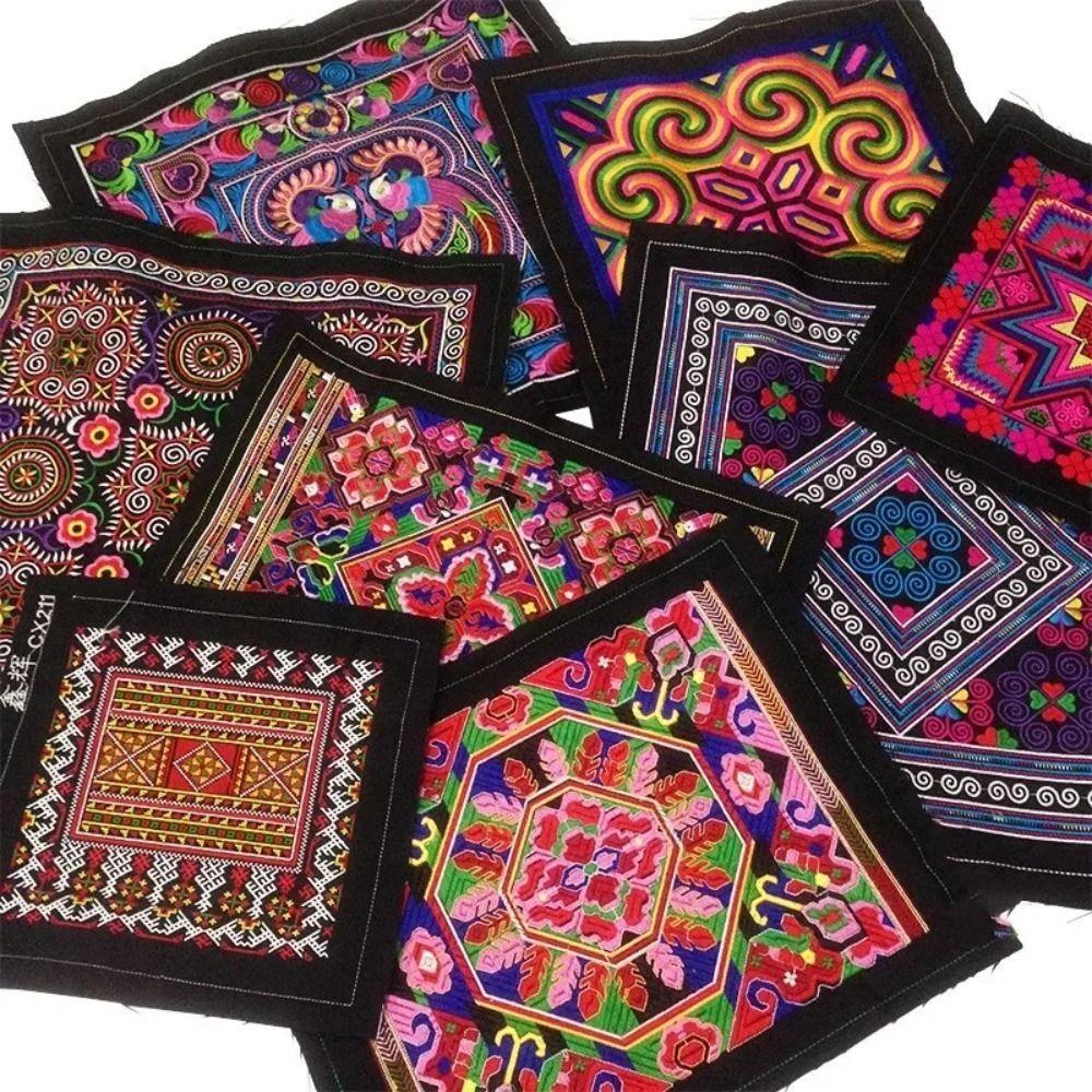DIY Square Ethnic Style Cloth Patch Flower Pattern Embroidered Fabric Clothing Applique Miao Embroidery Clothing Patch Sewing