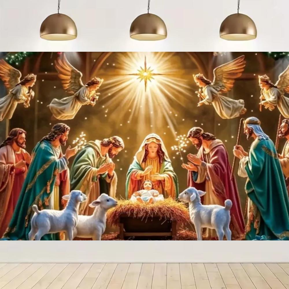 Nativity scene, starry night party decoration, backdrop, traditional Christmas photography supplies, prop4808