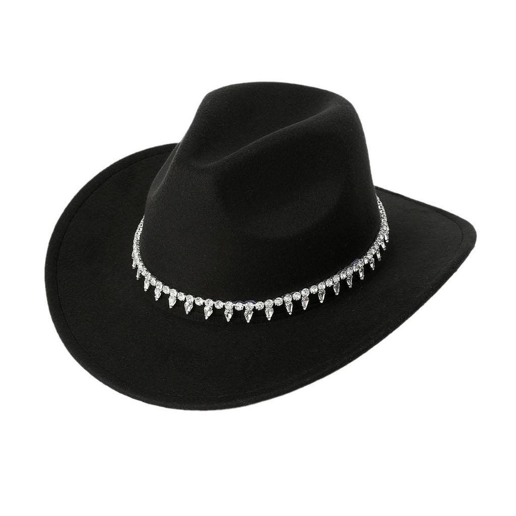 Western cowboy top hat crystal rhinestone decoration four seasons curved brim women's casual top hat