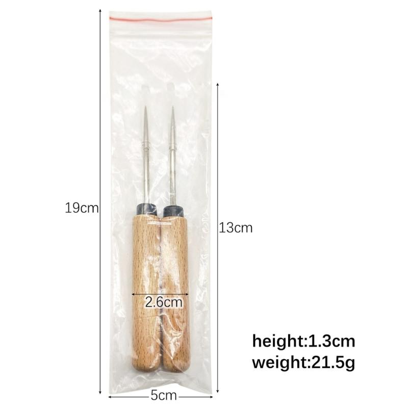 Pack of 2 Sturdy Corrosions Resistant Awls Featuring Wooden Grips for Long Time Use Handcraft Applications
