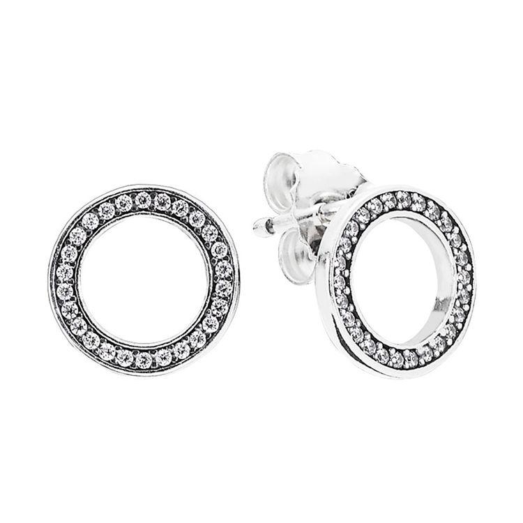 Pandora Shiny Round Earrings Women earrings Silver 290585CZ Box,Silver