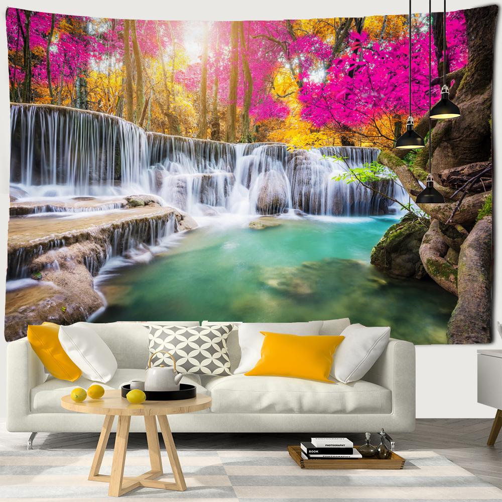 3D Print Tapestry Wall Hanging Waterfall Landscape Tapestry Beautiful Forest Stream Wall Carpet Beach Towel Home Decor Tapestry