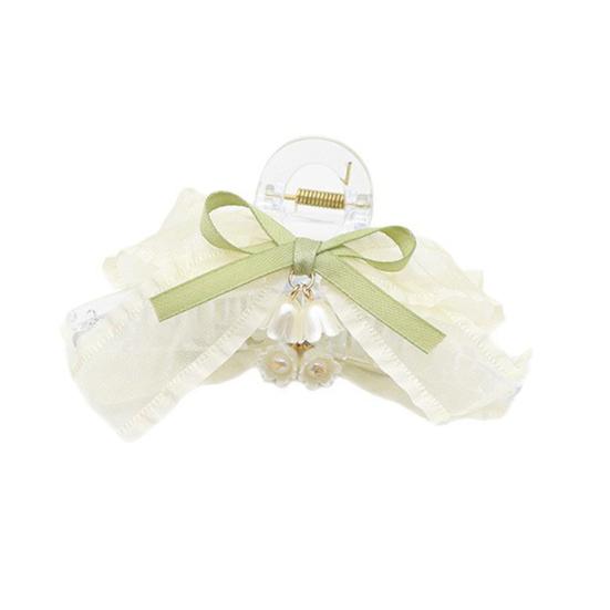 Hair Claw Large Transparent Strong Clamping Force Spring Invisible Hair Clip with Flower Imitation Pearl Pendant Hair