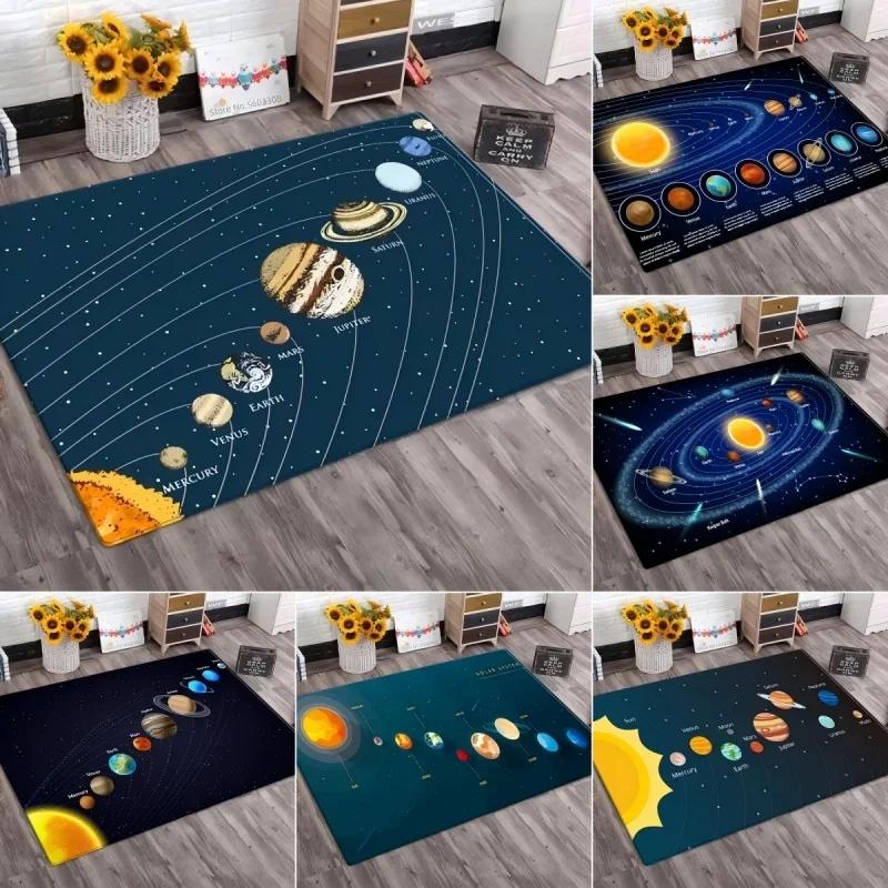 Solar System Rug – Planet Galaxy Design for Living Room & Kids Bedroom | Non-Slip Space Floor Mat Home Decor Carpet Starry Sky