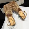 Summer Square Toe Mesh Sandals Lace Shallow Narrow Strap Slip-on High Heels Sandals Sandalias De Verano Para Mujer