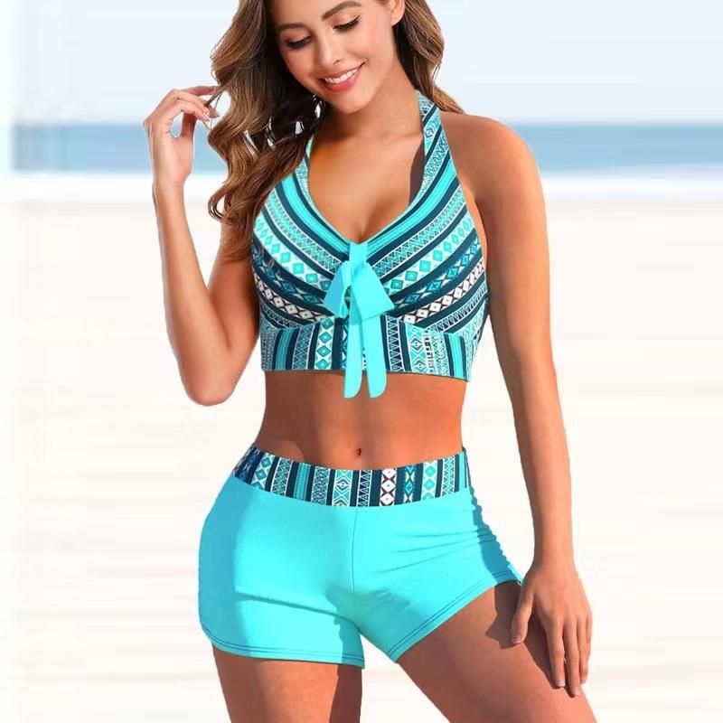 

Split bikini print split swimsuit flat-angle striped plus size swimsuit XXXXXL