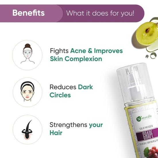 Naturalis Essence Of Nature Cold Pressed Grapeseed Carrier Oil For Hair Growth, Skin Tightening, Face Massage, 200 Ml