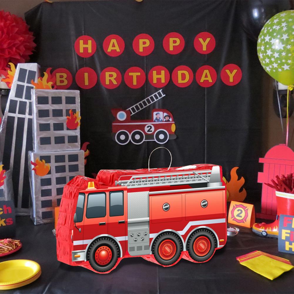 Children Party Pinata Truck Pinata for Kids Firetruck Pinata Set with Stick Blindfold Confetti Firefighter Birthday for Kids