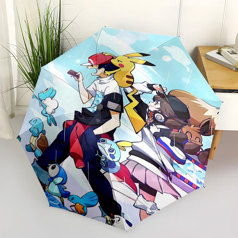

1pc Pikachu & Eevee Outdoor Umbrella - Automatic Opening/Closing, Portable 3-Fold Design with 8-Bone Iron Frame - Perfect Gift for Fans, Travelers, Da