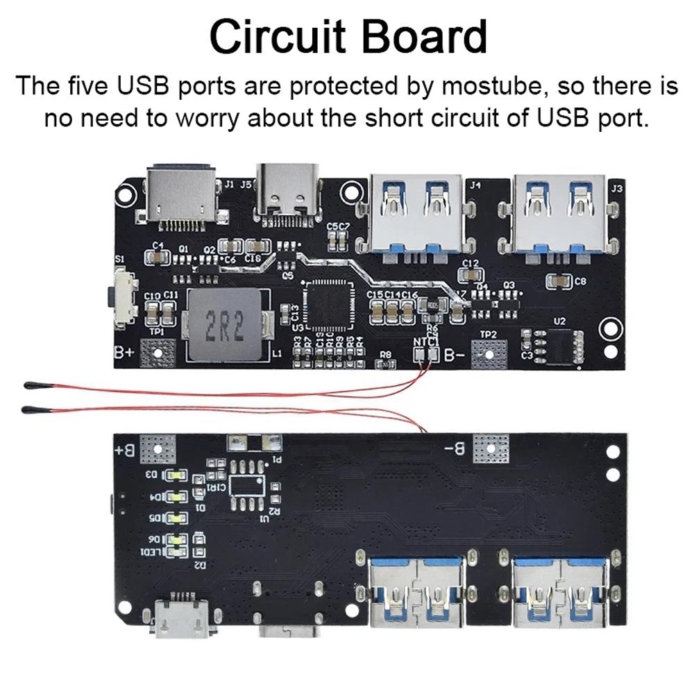 5 USB Port PowerBank Circuit Board 22.5W Dual Quick-Recharge PowerBank Module DIY PowerBank