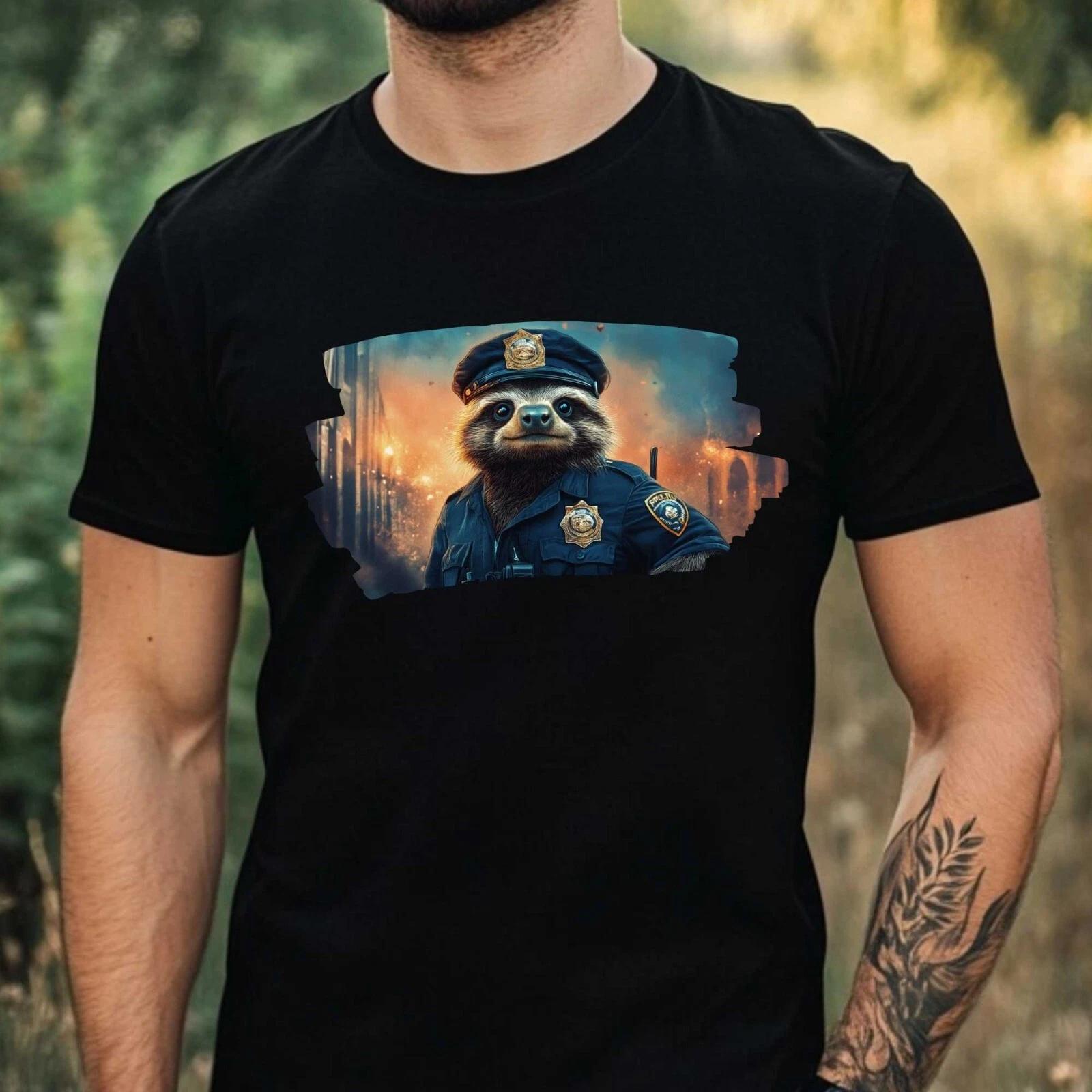 T-Shirt Herren Faultier als Polizist Motiv Baumwolle Größe XS bis 5XL XS