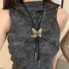 Boho Turquoise Feather Necklace PU Woven Bronze Butterfly Choker Five-pointed Star Bolo Tie  Party