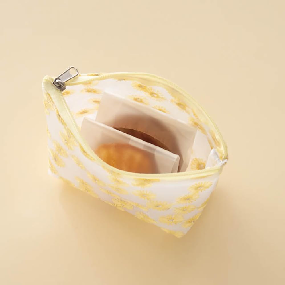 HEADS LHN-POSS Handmade Floral Embroidered Pouches, 15.5 (10.5) x 5.5 x 12 cm, SS, Baby Yellow, 10 Pcs