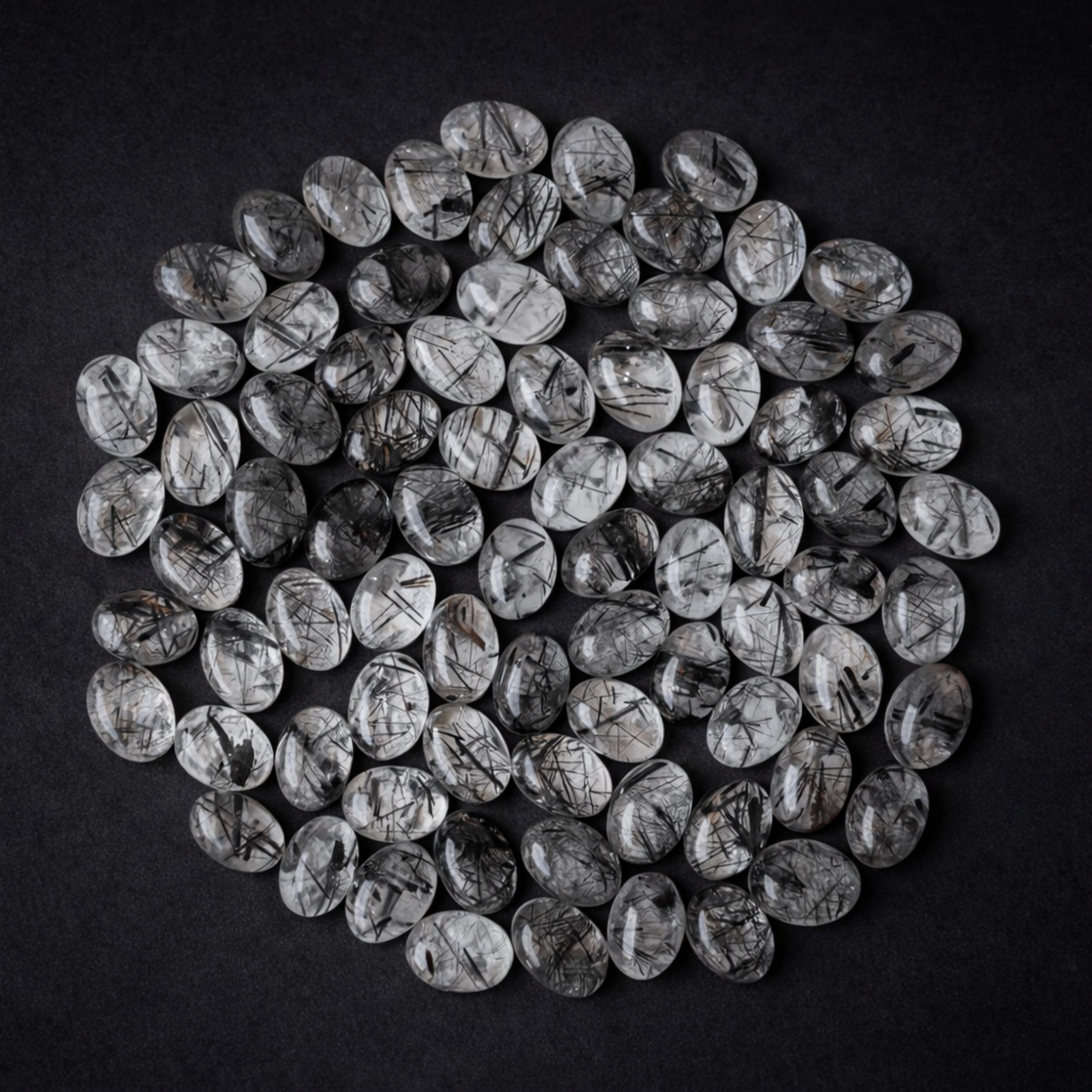 Natural Black Rutile Quartz Cabochon – 14x10mm Oval Stone 1 Piece чёрный