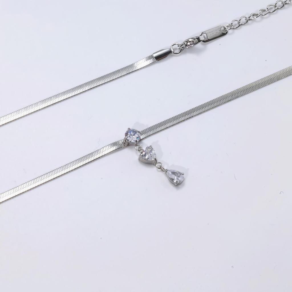 Snake Bone Chain Zircon Pendant Stainless Steel Necklace High Sense Daily Versatile Niche Design Women'S Jewelry