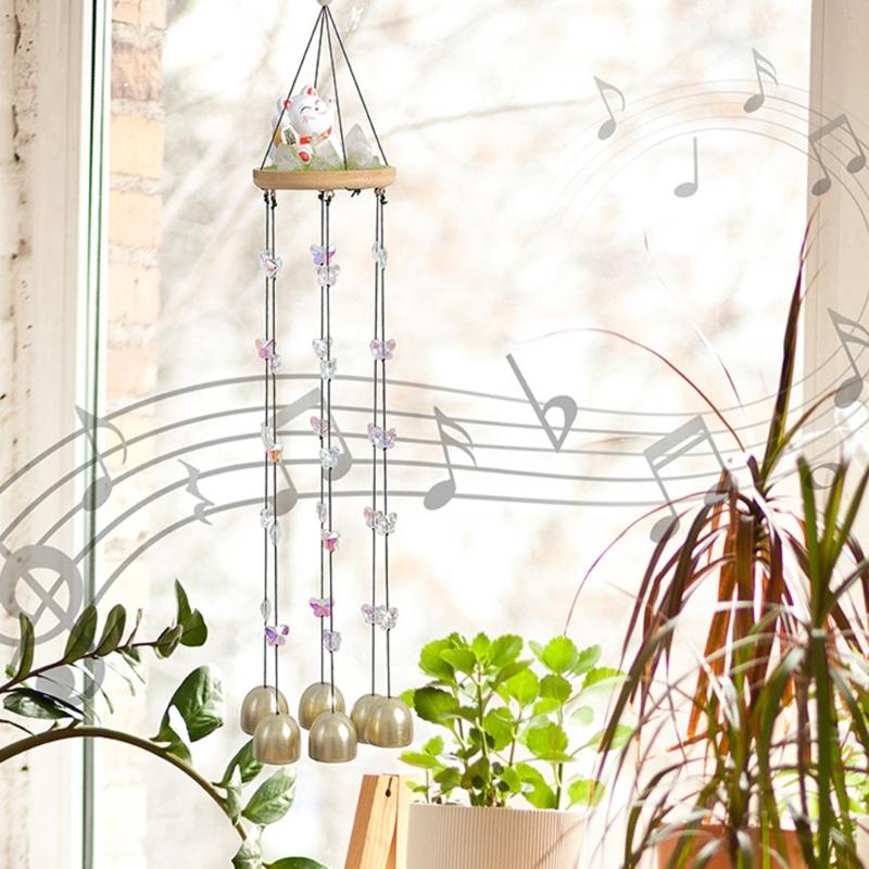 Artistic Copper Bells Fortune Cats Windchimes Hanging Suncatchers For Home Garden Decoration Creates Soothing Sound
