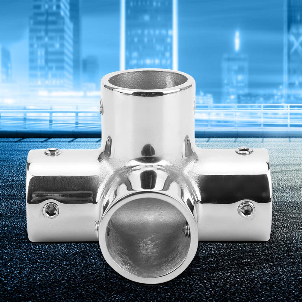 4-Way Round Base Handrail Fitting for Boats, 25mm Inner Diameter, Stainless Steel, 4-Way Pipe Fitting, Boat Hardware Accessory