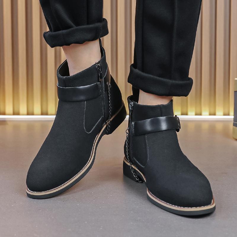 Fashion Men's Retro Classical Chelsea Boots Suede Leather Men Fashion Side Zipper Ankle Boots Casual Short Boots Handmade High-Top Shoes