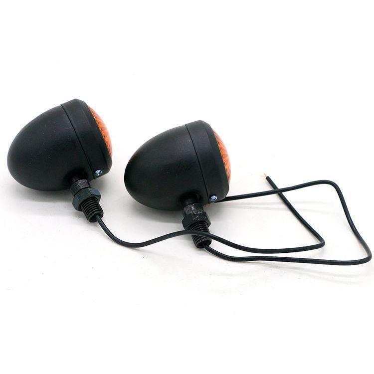 New 4x Universal Classic Black Metal Motorcycle Turn Signal Indicator Light Lamp Bulb For Harley Cafe Racer