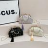 New Chinese Style Women's Embroidered Shell Handbag with Chain Strap Single Shoulder Bag Metal Clip Crossbody Bag Beaded Handbag