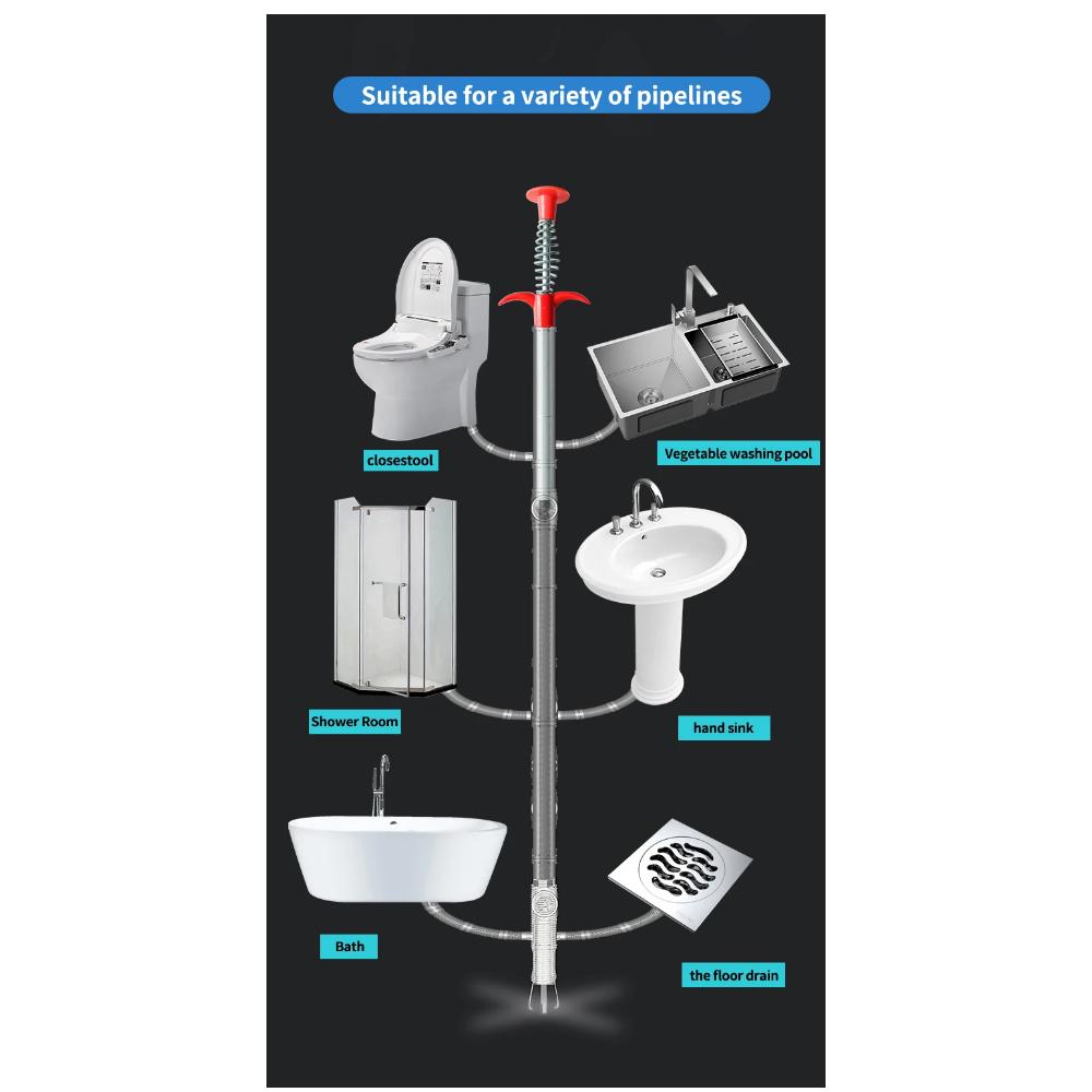 60CM Pružinové potrubní čisticí nástroje, Kanalizační had, Čisticí tyčinky na odpady Odstraňovač ucpávek Čištění Domácnost pro Kuchyň Ohýbací nástroj na dřez