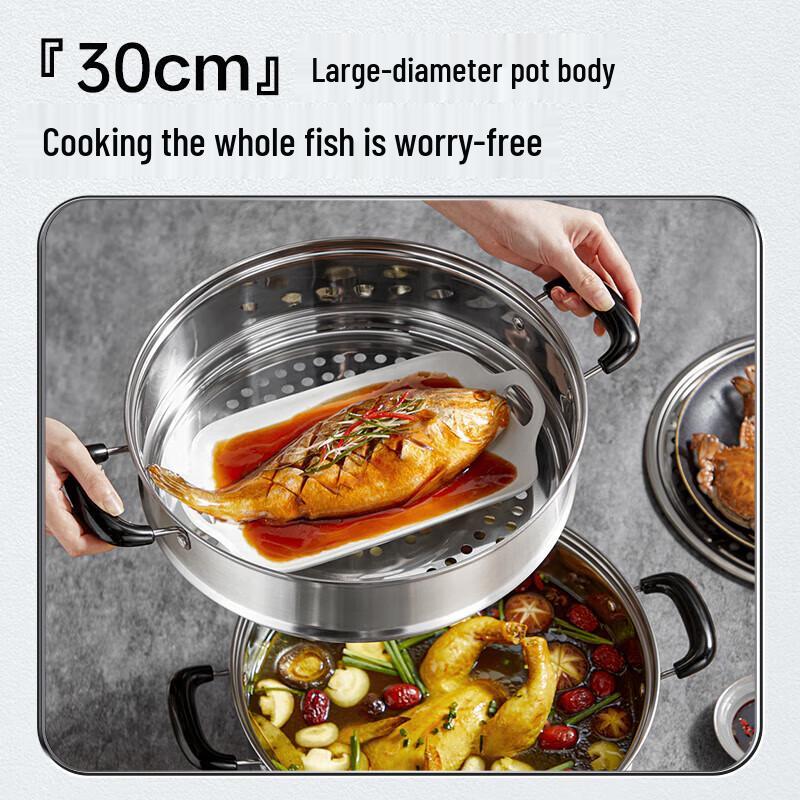 SUPOR 30cm Double-Layer 304 Stainless Steel Steamer Pot