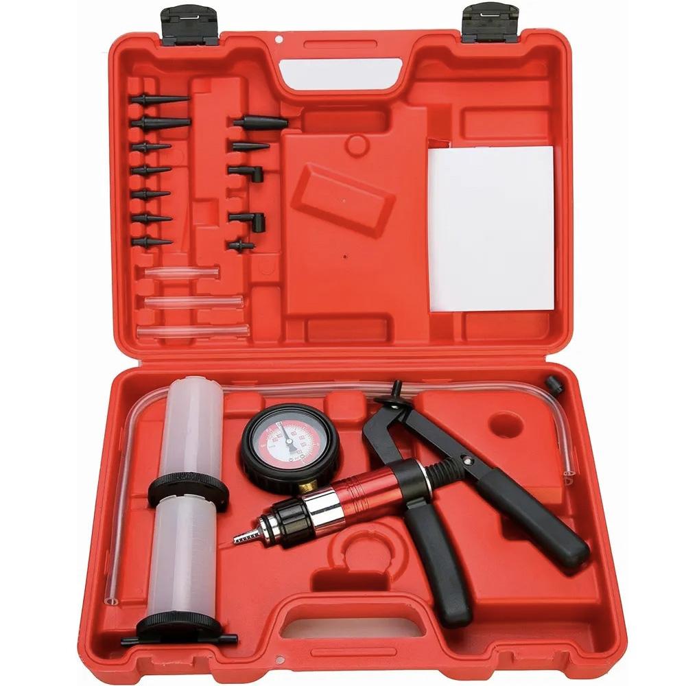 21pcs Hand Held Vacuum Pump Tester Set Vacuum Gauge and Brake Bleeder Kit for Automotive Auto Diagnostic-tool