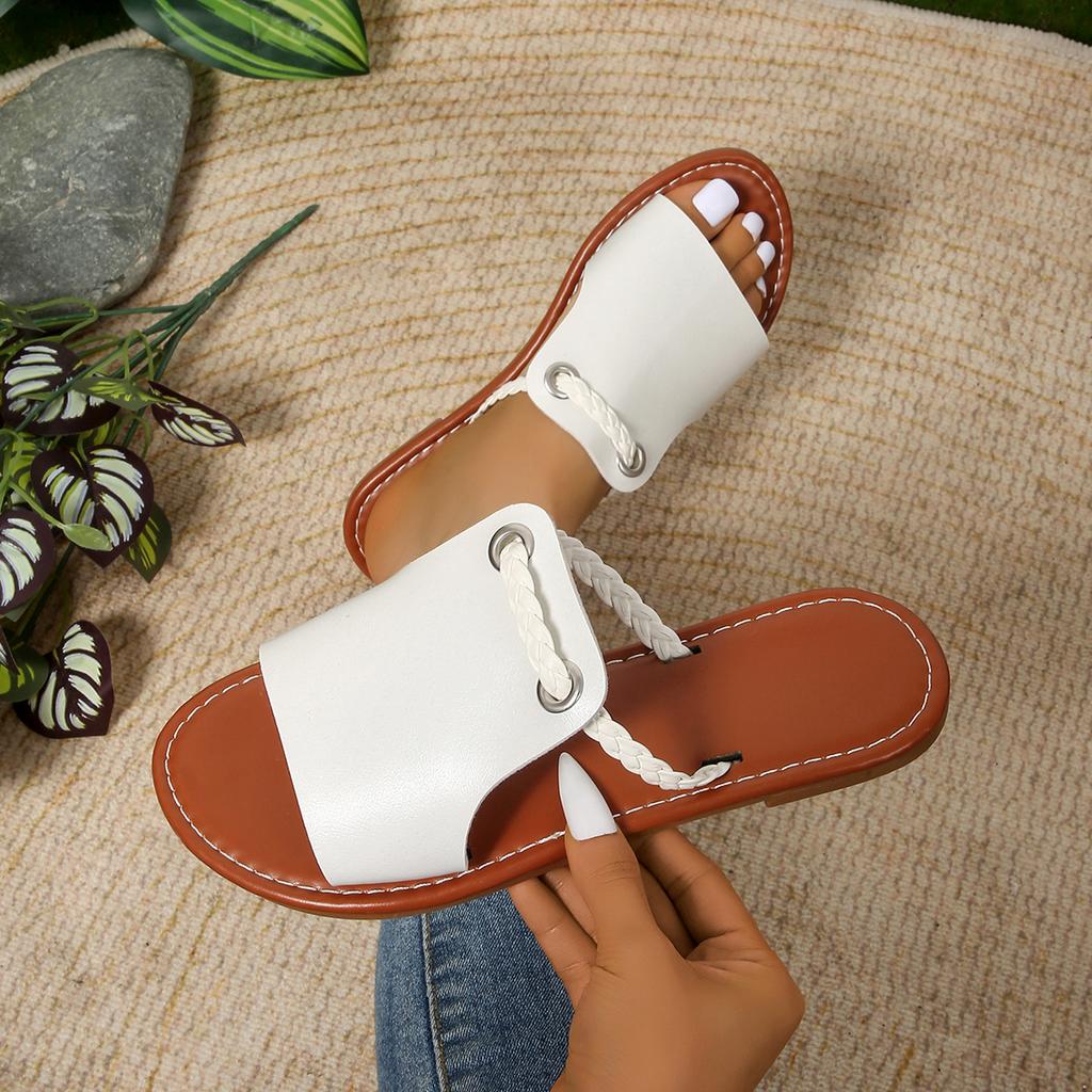 Mode Damen Hausschuhe Eckiger Kopf Kreuz Flache Sommer Sandalen Einfache Strandhausschuhe Mode Outdoor Leichte Schuhe Heim-Sandalen Damen