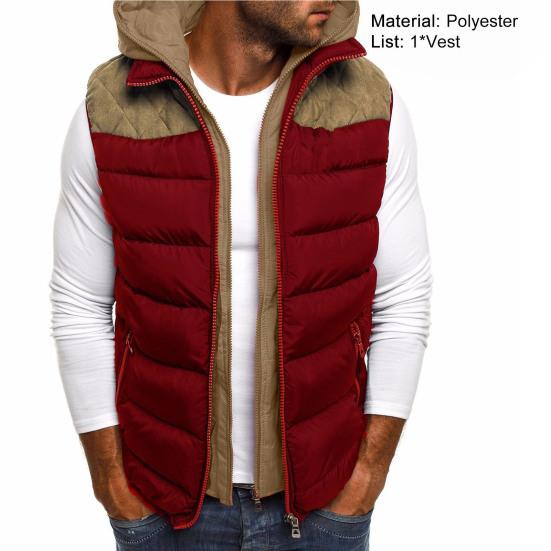 Zimní vesta Dvojitý zip Falešné dva kusy Nemrznoucí Barevný kontrast Bunda s kapucí Vesta Kabát pro venkovní použití
