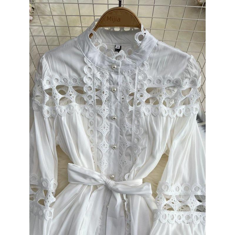 Retro Lantern Long Sleeve Single Breasted Elegance Dress