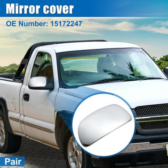 Chrome Plated Mirror Covers Cap Overlay for Chevrolet Silverado for GMC Sierra | 15172247 | X AUTOHAUX | Aftermarket Branded | Front | Plastic