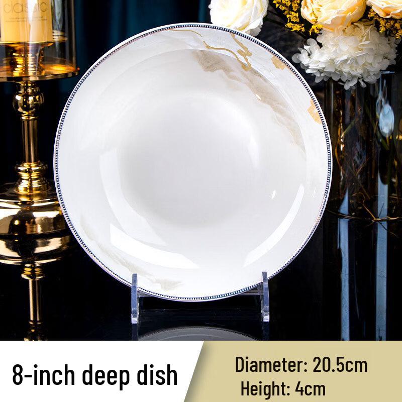 ZISIZ Jingdezhen Bone China  Picturesque Landscape  8-inch Deep Plates, Set of 3