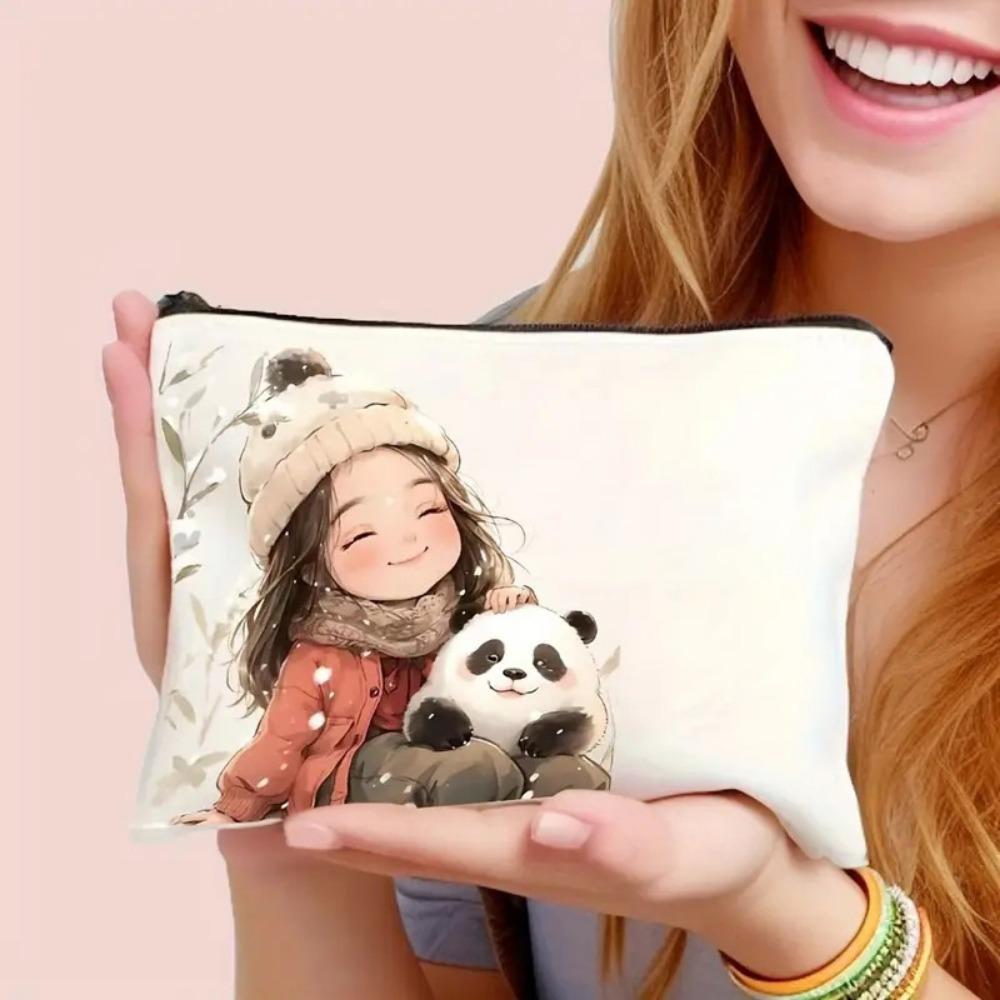 Unique Canvas Makeup Bags Zipper Closure Cute Girl Pattern Girls Cosmetic Pouch Large Capacity Storage Handbag Girls