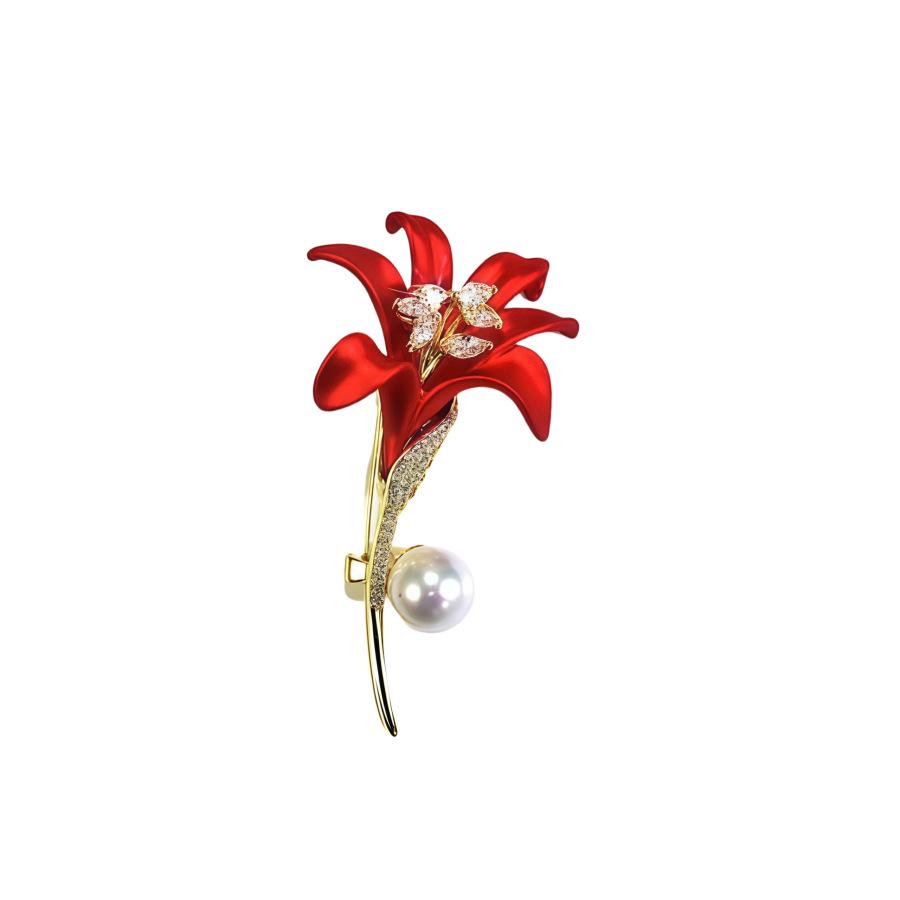 New trendy red lily flower brooch luxury high-end brooch jacket suit high-end pin accessories