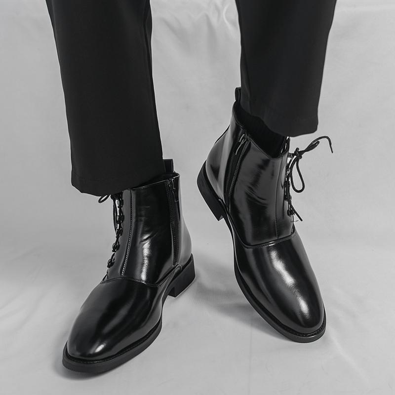 Men s British Style Retro Leather High-Top Boots - Lace-Up Martin Knight Boots Size 44 чёрный