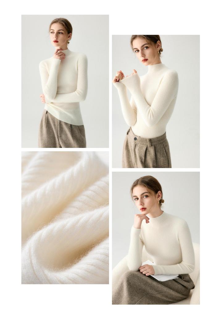 Maglione da donna a collo alto, vestibilità slim, 100% puro cashmere, per Autunno/Inverno