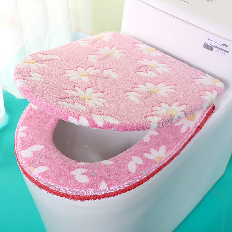 

Зимний теплый чехол для сиденья унитаза с рисунком, моющиеся аксессуары для ванной комнаты, чехол для табурета, универсальная переносная подушка для крышки, 2 шт.
