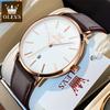OLEVS 5869 Ultra Thin 6.5mm Minimalist Fashion Quartz Watch for Men Leather Strap Auto Date Male Waterproof Men's Wristwatches