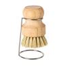 Natural Wood & Sisal Pot Cleaning Brush - Short Handle Coconut Palm Decontamination Tool for Kitchen Use